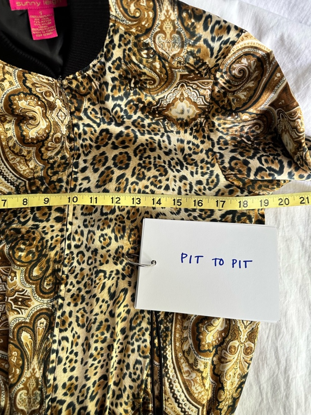Sunny Leigh 100% Silk Leopard Paisley Bomber Jacket Black Ribbed Trim Size S - Picture 9 of 12